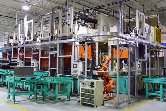 Linear Automation turnkey manufacturing cell producing heat sheilds.