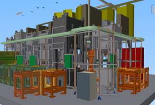 A simulated image of a Linear Automation press-to-press transfer system.